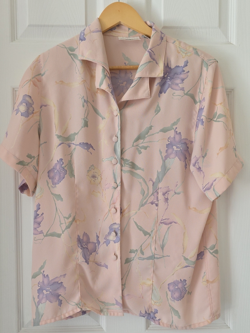 Vintage Alfred Dunner Pastel Pink Floral Short-Sleeve Button Front Size 10